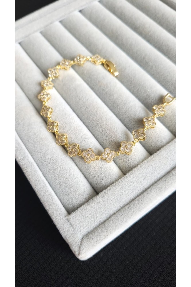 Çelik Sıralı 14 k cleef bileklik