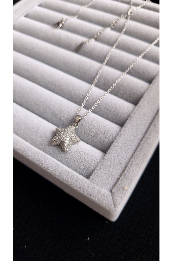 Çelik yıldız model silver kolye